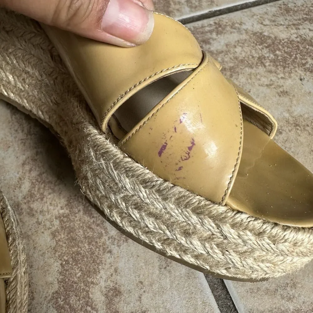 Jimmy Choo Paisley Crisscross Slide Sandal Espadrille Beige Patent Wedge Size 40